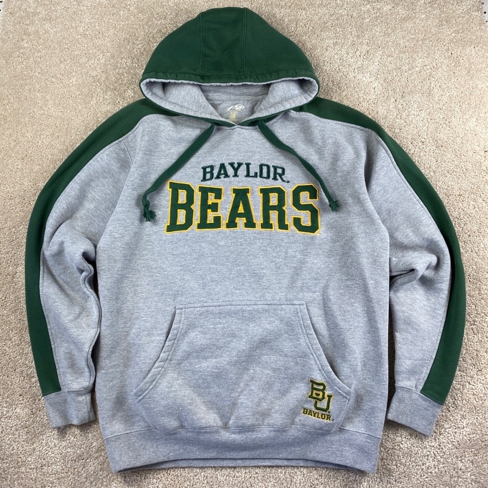 Pro Player Baylor‎ Bears Hoodie Mens Medium Gray Green Pullover Sweatshirt NCAA